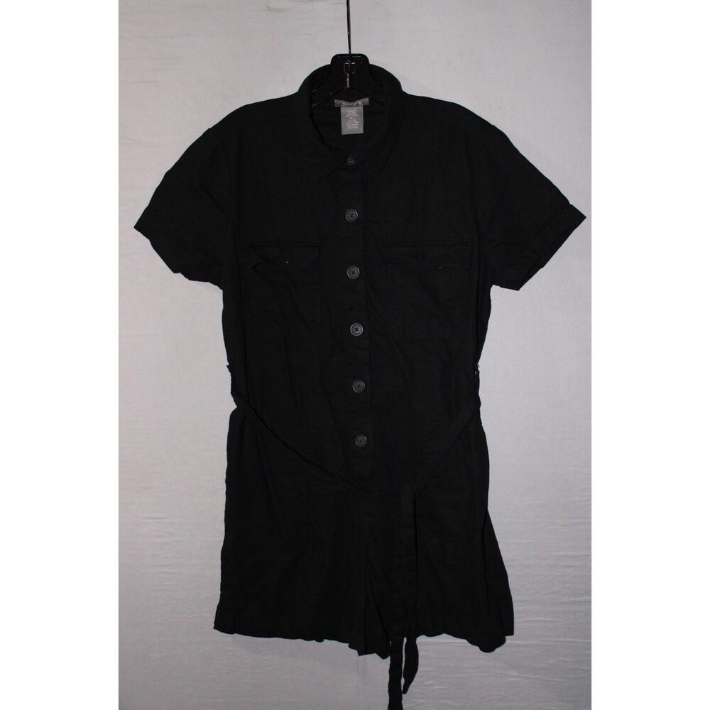 Matty M Women's Plus Size L Black Linen Blend Shorts Romper Large